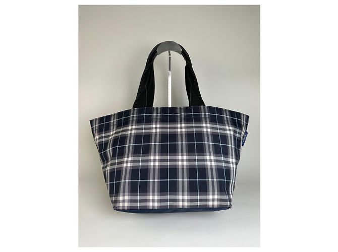 Vintage Burberry Nylon Tote Bag Navy Weiß Grau - Ansicht 11