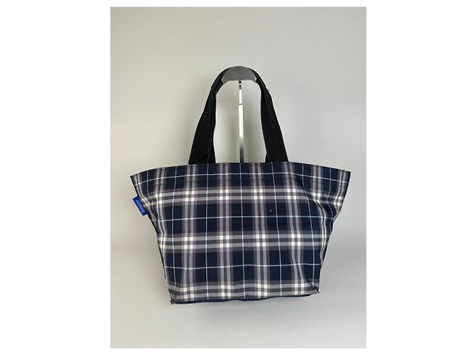 Vintage Burberry Nylon Tote Bag Navy Weiß Grau - Ansicht 12