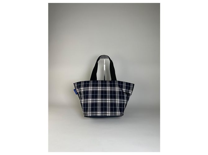 Vintage Burberry Nylon Tote Bag Navy Weiß Grau - Ansicht 2