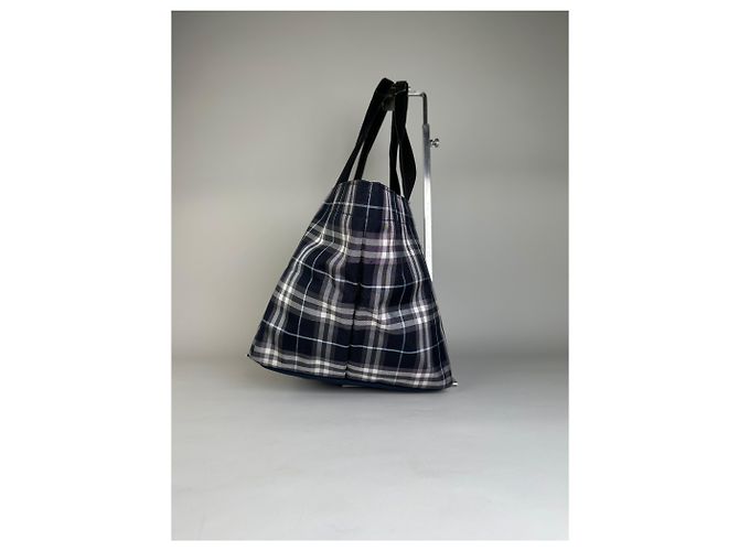 Vintage Burberry Nylon Tote Bag Navy Weiß Grau - Ansicht 4