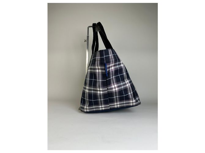 Vintage Burberry Nylon Tote Bag Navy Weiß Grau - Ansicht 5