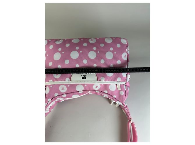 Vintage Courreges Nylon Hobo Bag mit Polka Dots Rosa Weiß Pink - Ansicht 10
