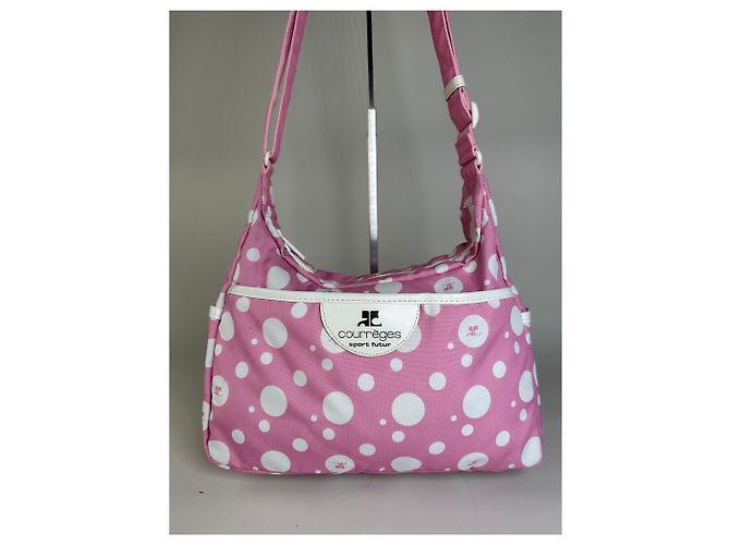 Vintage Courreges Nylon Hobo Bag mit Polka Dots Rosa Weiß Pink - Ansicht 12