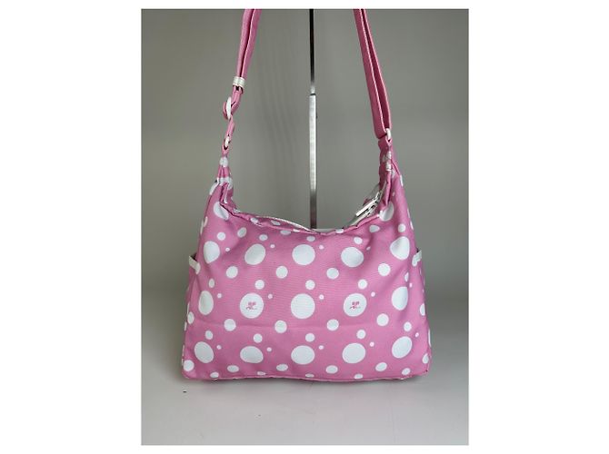 Vintage Courreges Nylon Hobo Bag mit Polka Dots Rosa Weiß Pink - Ansicht 13
