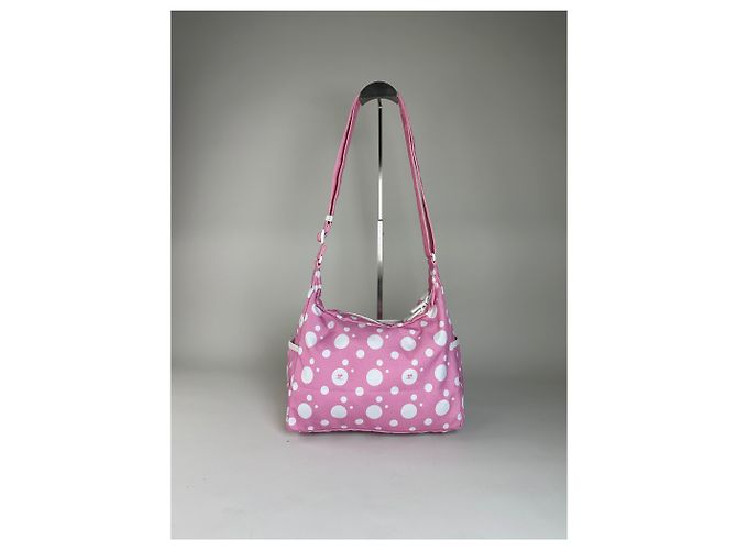 Vintage Courreges Nylon Hobo Bag mit Polka Dots Rosa Weiß Pink - Ansicht 2