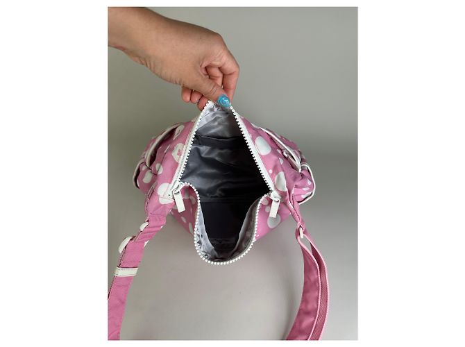 Vintage Courreges Nylon Hobo Bag mit Polka Dots Rosa Weiß Pink - Ansicht 3