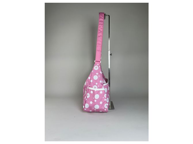 Vintage Courreges Nylon Hobo Bag mit Polka Dots Rosa Weiß Pink - Ansicht 4