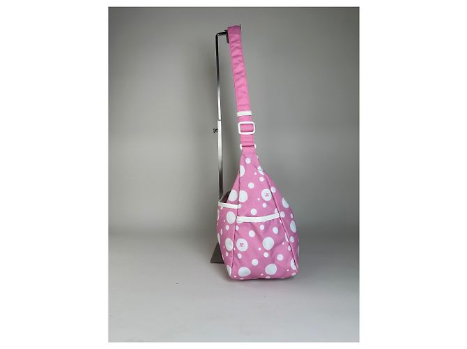 Vintage Courreges Nylon Hobo Bag mit Polka Dots Rosa Weiß Pink - Ansicht 6