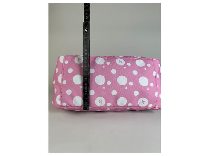 Vintage Courreges Nylon Hobo Bag mit Polka Dots Rosa Weiß Pink - Ansicht 9