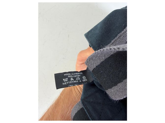 Hermès Vintage Hermes Cabas Tragetasack Dunkelblau Grau Gestreift aus Baumwolle Marineblau - Ansicht 5