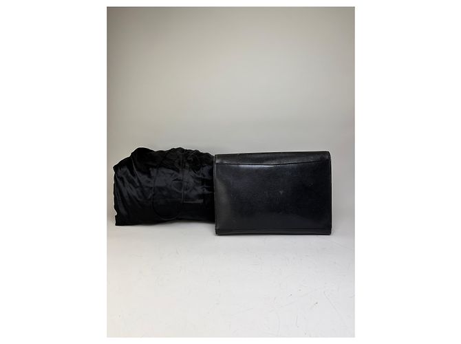 Clutch Vintage Yves Saint Laurent in Pelle Nera e Oro Nero - vista 2