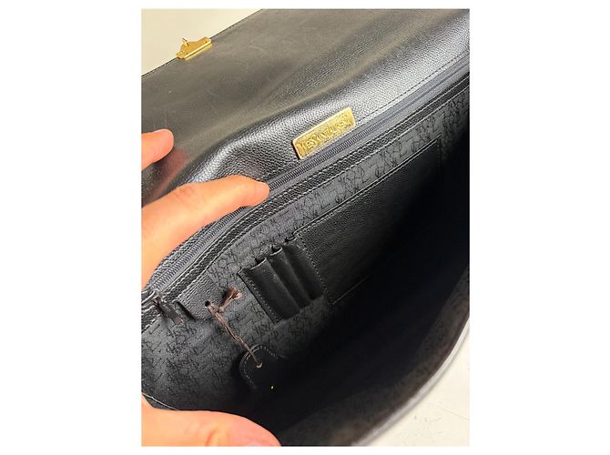 Clutch Vintage Yves Saint Laurent in Pelle Nera e Oro Nero - vista 5