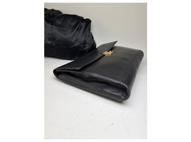 Clutch Vintage Yves Saint Laurent in Pelle Nera e Oro Nero - vista 8