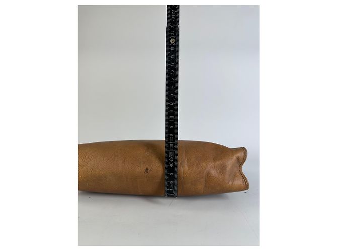 Edge Céline Clutch Vintage Celine in pelle testurizzata Tan Silver Cammello - vista 11