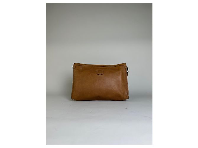 Edge Céline Clutch Vintage Celine in pelle testurizzata Tan Silver Cammello - vista 12