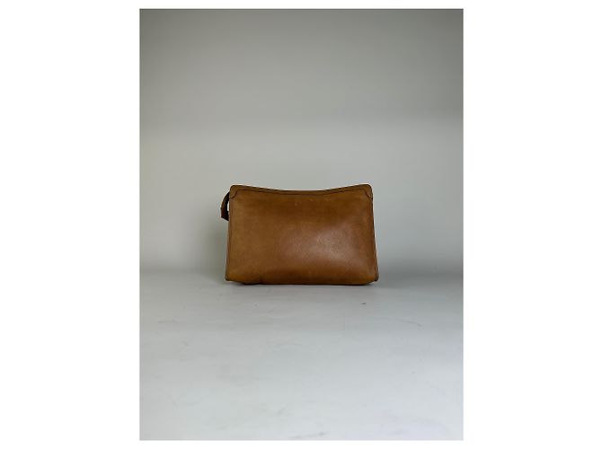 Edge Céline Clutch Vintage Celine in pelle testurizzata Tan Silver Cammello - vista 13