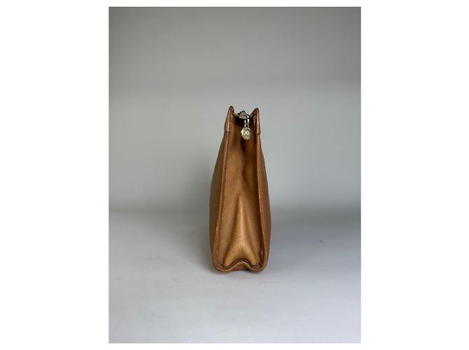 Edge Céline Clutch Vintage Celine in pelle testurizzata Tan Silver Cammello - vista 4