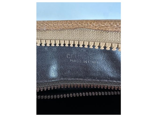 Edge Céline Clutch Vintage Celine in pelle testurizzata Tan Silver Cammello - vista 5