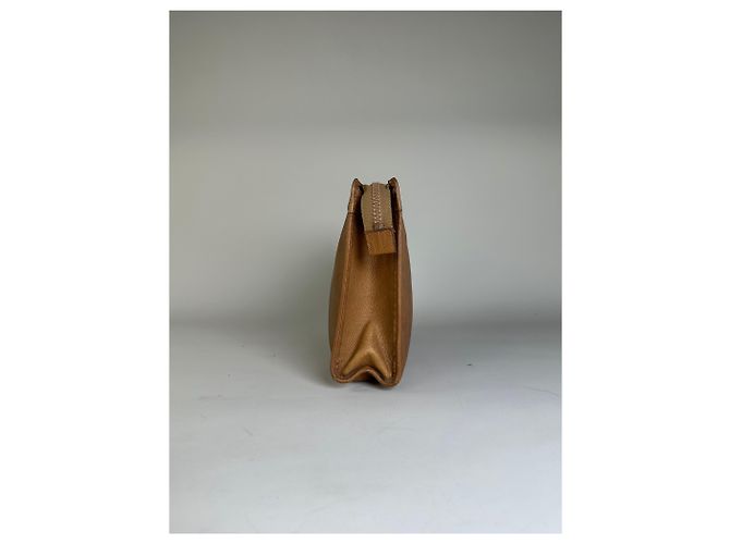 Edge Céline Clutch Vintage Celine in pelle testurizzata Tan Silver Cammello - vista 6
