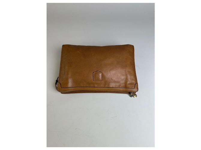 Edge Céline Clutch Vintage Celine in pelle testurizzata Tan Silver Cammello - vista 7