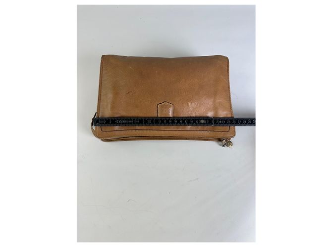 Edge Céline Clutch Vintage Celine in pelle testurizzata Tan Silver Cammello - vista 8