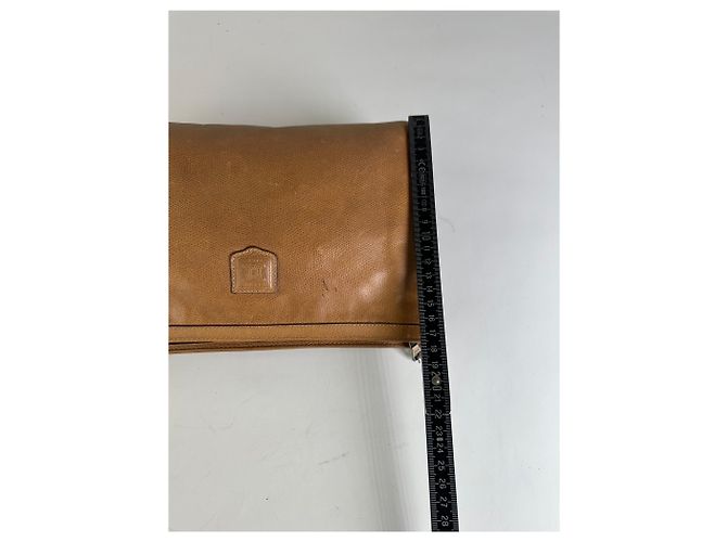 Edge Céline Clutch Vintage Celine in pelle testurizzata Tan Silver Cammello - vista 9