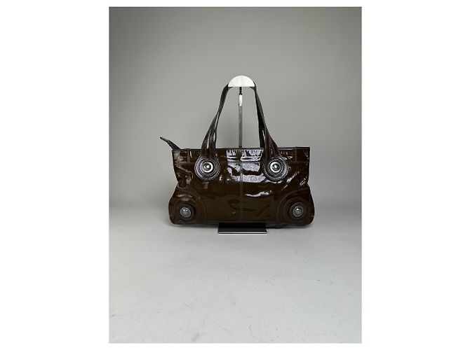 Tote Vintage Marni in pelle verniciata Marrone Scuro Argento - vista 13