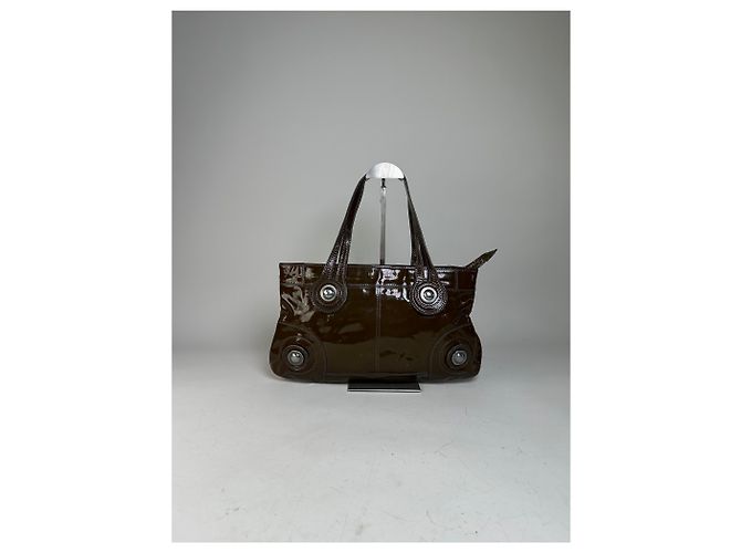 Tote Vintage Marni in pelle verniciata Marrone Scuro Argento - vista 14