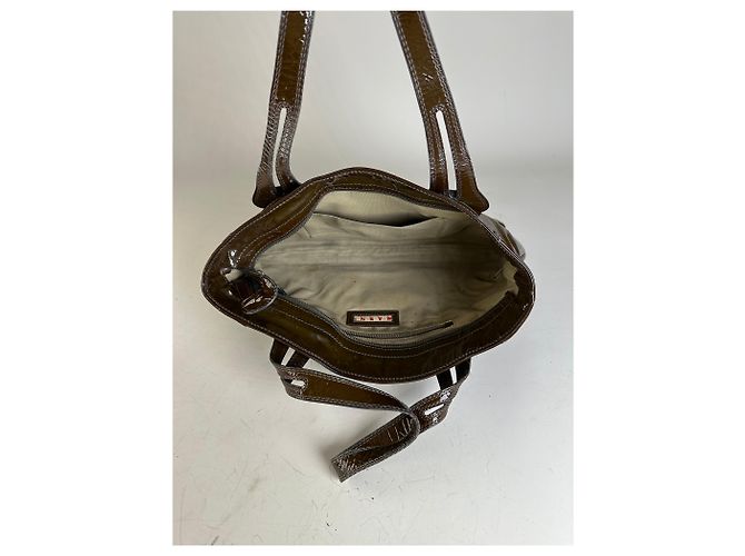Tote Vintage Marni in pelle verniciata Marrone Scuro Argento - vista 3