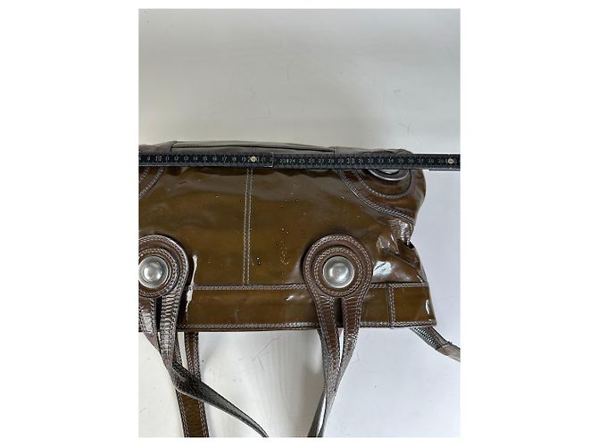 Tote Vintage Marni in pelle verniciata Marrone Scuro Argento - vista 7