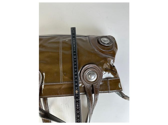 Tote Vintage Marni in pelle verniciata Marrone Scuro Argento - vista 9