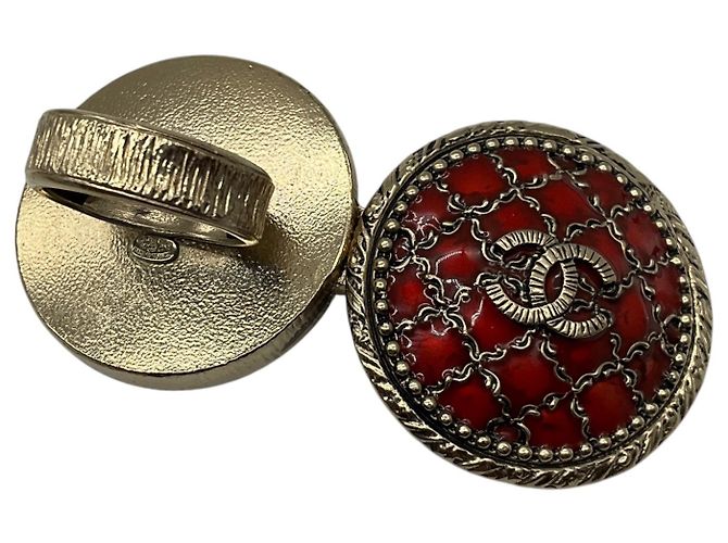 Chanel 2010 Rot / Brushed Gold CC Logo kreisförmiger Emaille-Locket-Ring - Ansicht 7