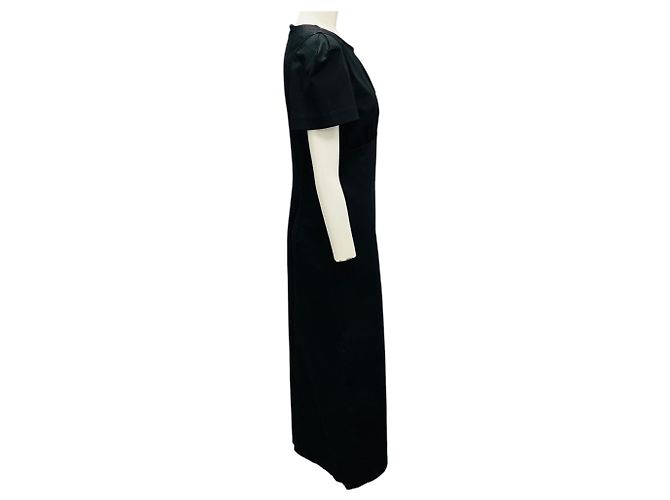 Autre Marque Vestido midi Kika Vargas Black Sygne de algodón elástico fruncido con cuello redondo - vista 2