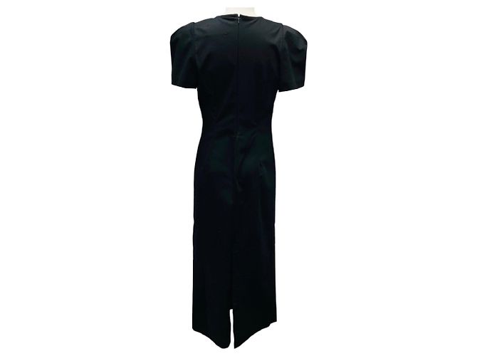 Autre Marque Vestido midi Kika Vargas Black Sygne de algodón elástico fruncido con cuello redondo - vista 3