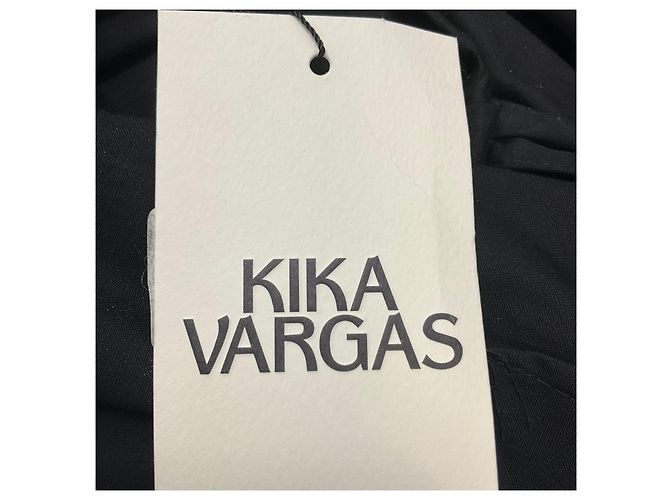 Autre Marque Vestido midi Kika Vargas Black Sygne de algodón elástico fruncido con cuello redondo - vista 4