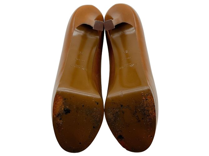 Décolleté con plateau Tribute in pelle marrone Saint Laurent - vista 6
