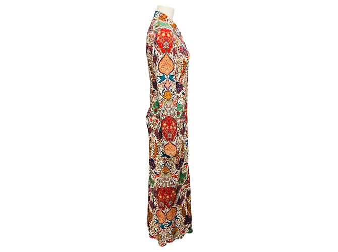 Etro Maxikleid im Hemdenstil mit langen Ärmeln und Knopfleiste, multicoloured Print Ivory / Red - Ansicht 2