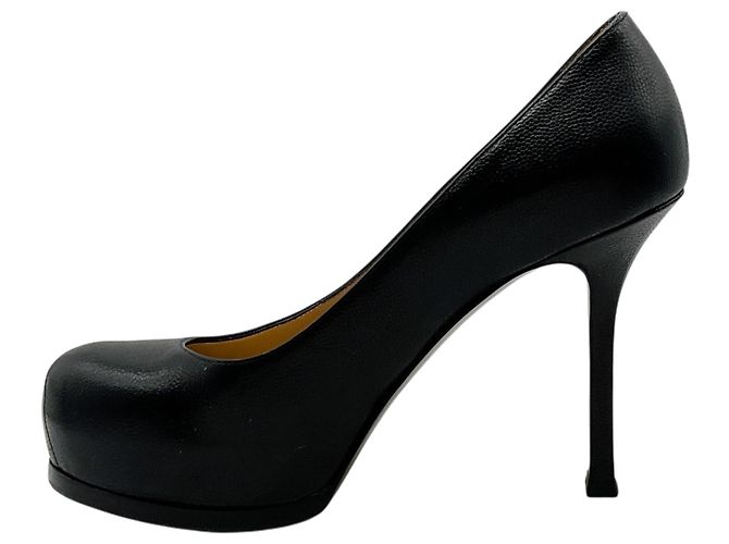 Décolleté platform Tribute in pelle nera Saint Laurent Marrone - vista 3