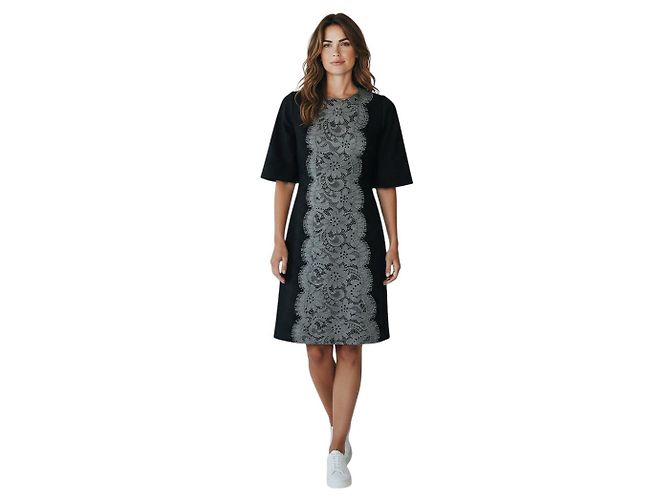 Dolce & Gabbana kurzärmeliges Kaschmir-Kleid mit Spitzenbesatz in Anthrazitgrau - Ansicht 6