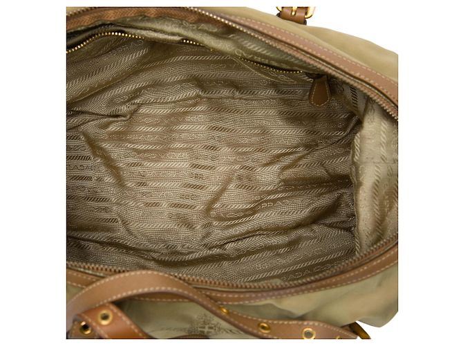 Borsa a tracolla Prada in tela Canapa con logo beige - vista 4