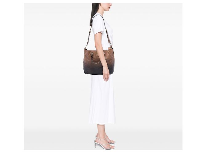 Borsa Tote convertibile Prada Ombre Vitello Daino marrone con zip laterale - vista 6