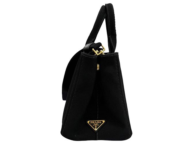 Borsa Tote Satchel Prada Small Canvas Canapa Logo Nera Nero - vista 2