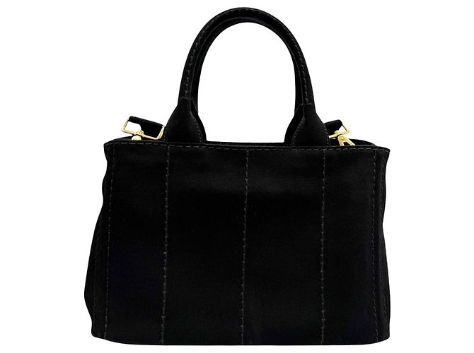 Borsa Tote Satchel Prada Small Canvas Canapa Logo Nera Nero - vista 3