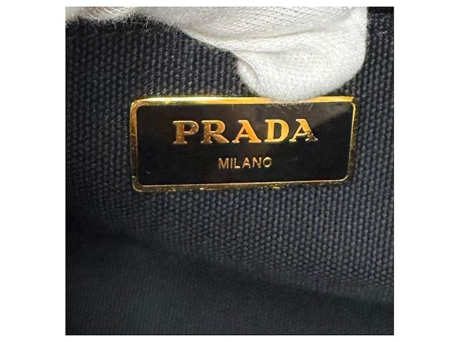 Borsa Tote Satchel Prada Small Canvas Canapa Logo Nera Nero - vista 6