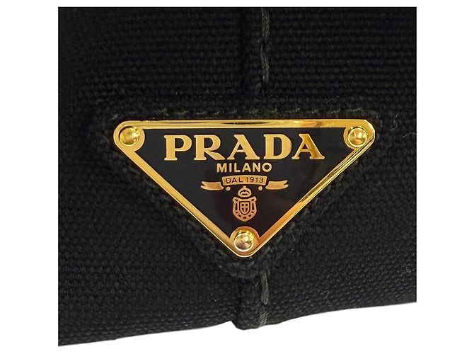 Borsa Tote Satchel Prada Small Canvas Canapa Logo Nera Nero - vista 9