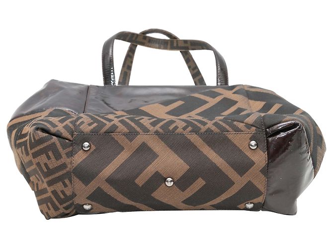 Borsa Boston Fendi Zucca & Patent Patchwork Marrone - vista 4