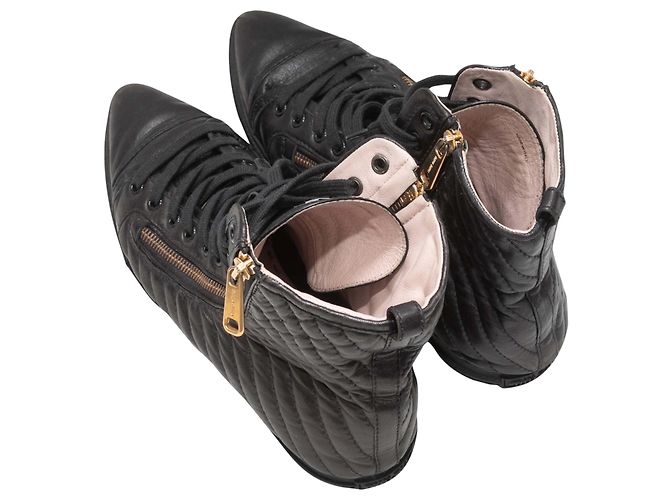 Sneaker alte Miu Miu in pelle matelassé con punta a punta, Nero, Taglia 39 - vista 3