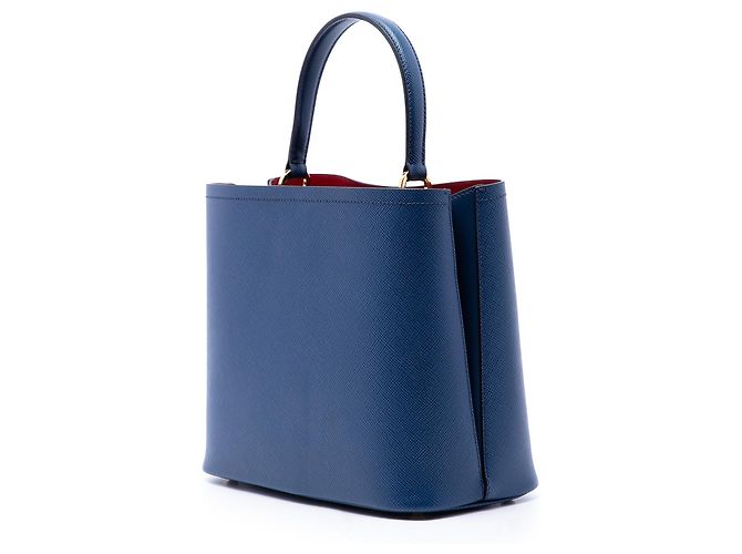 Borsa Satchel Prada Large Saffiano Cuir Panier Blu - vista 2