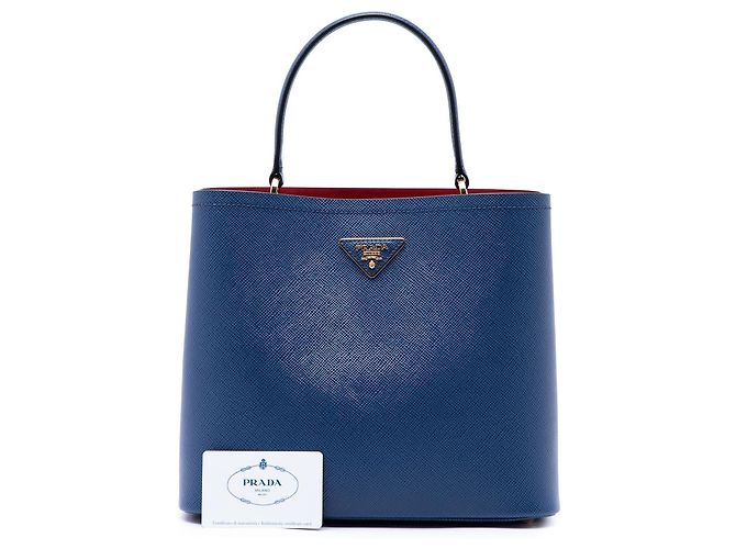 Borsa Satchel Prada Large Saffiano Cuir Panier Blu - vista 7