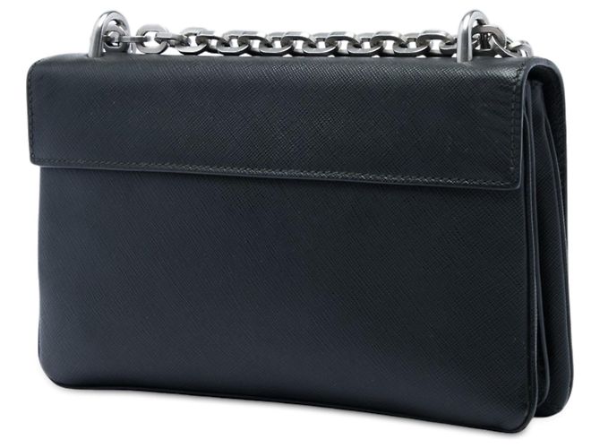 Borsa a tracolla Prada Saffiano Lux Lock con catena nera Nero - vista 2